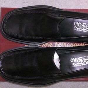Vintage Salvatore Ferragamo Black Calf Leather Square Toe Loafers Mens 10.5 D